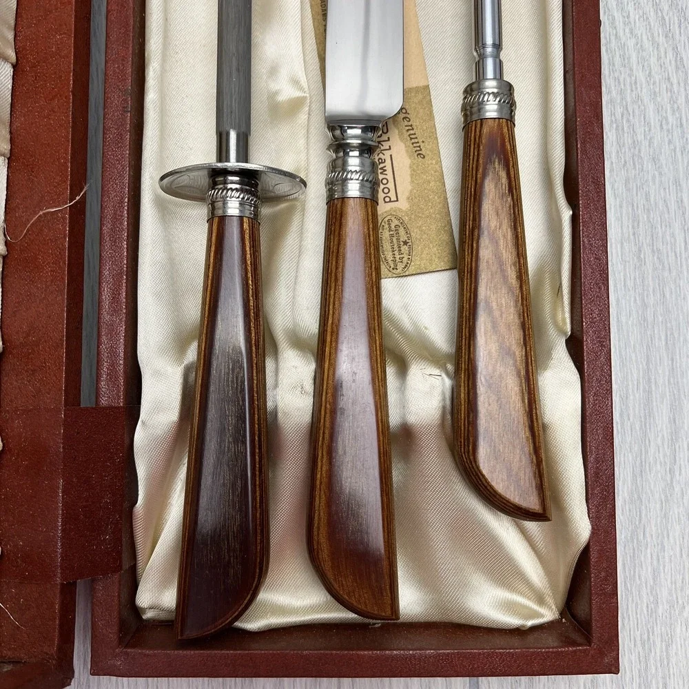 Vintage Washington Forge 3-Piece Carving Set Sheffield England Pakkawood Case